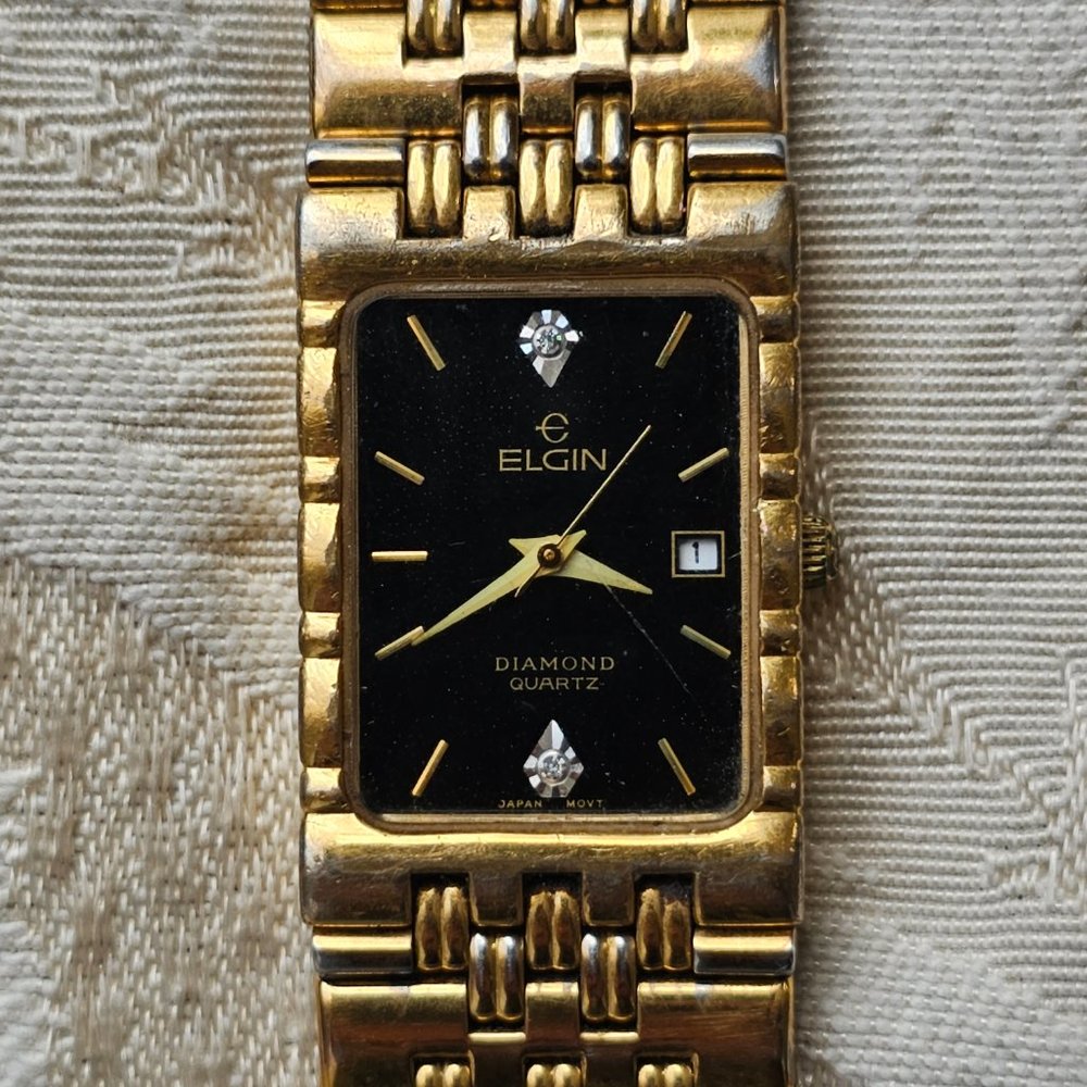 Elgin Black and Gold Tone Diamond Quartz Stainless Steel Watch - Picture 11 of 16